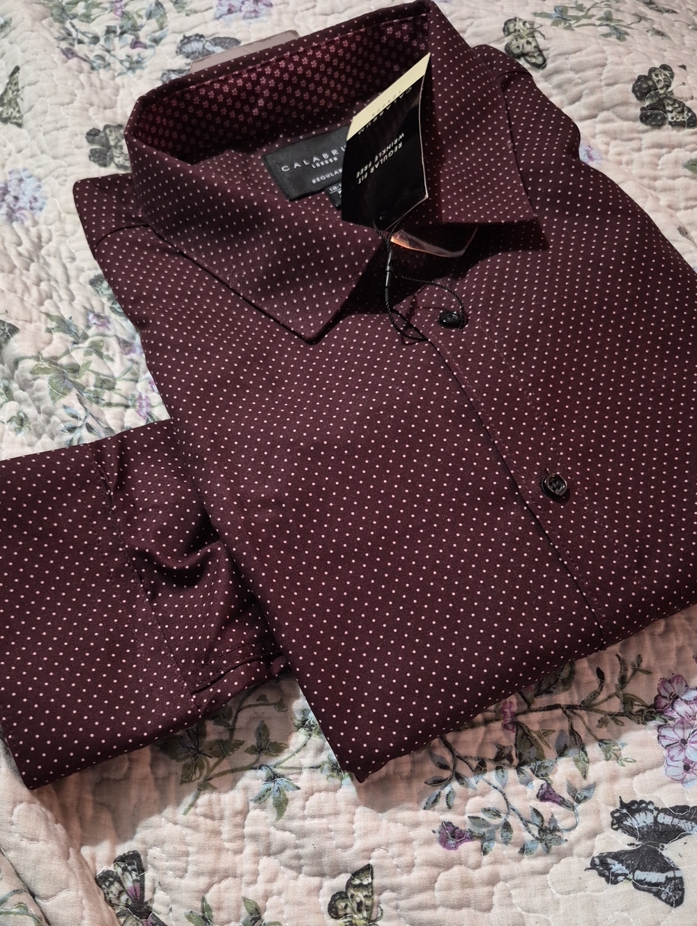 Calabrum London Men’s Burgundy Polka Dot Dress Shirt